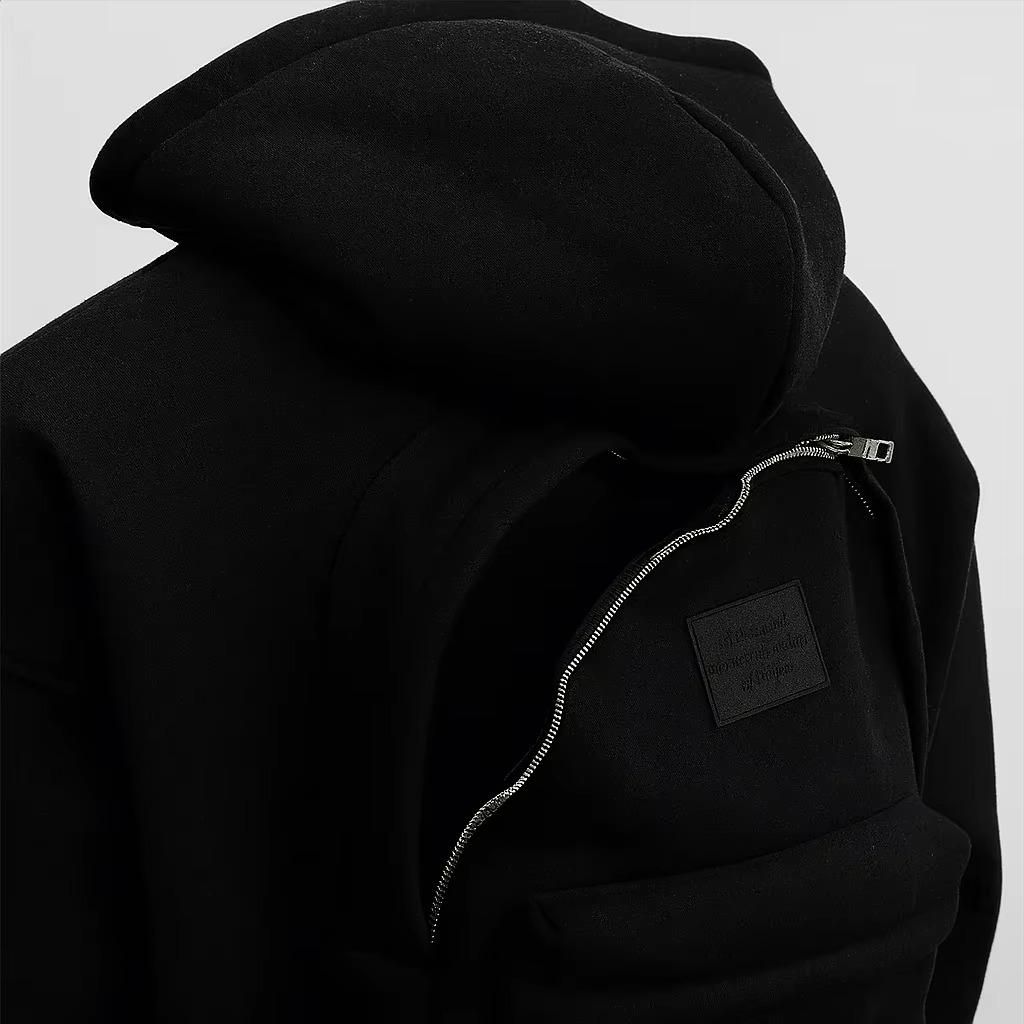 Men's Solid Custom Backpack Zip Up Hoodie